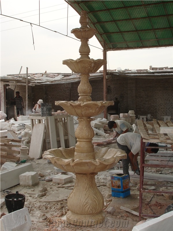 Hand Carved Yellow Marble Fountain