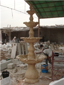 Hand Carved Yellow Marble Fountain