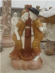 Hand Carved Yellow Marble Fountain with Statue Figure,China Yellow Marble