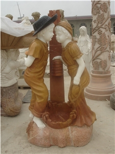 Hand Carved Yellow Marble Fountain with Statue,Human Sculpture