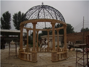 Hand Carved Yellow Marble Gazebo with Column Design