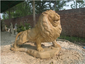 Hand Carved Yellow Marble Lion Statue Garden Sculpture Custom Made