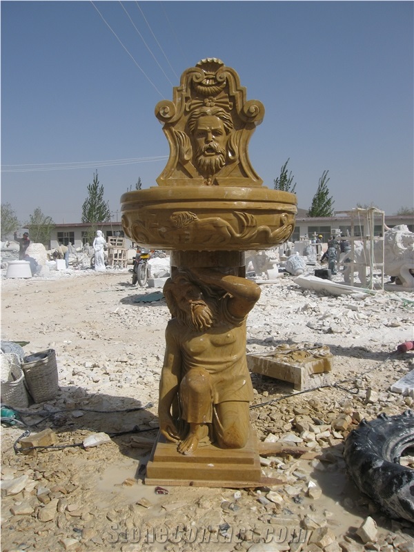 Hand Carved Yellow Marble Wall Fountain