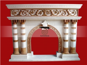 White Marble + Yellow Marble Hand Carved Mixed Color Marble Fireplace Mantel