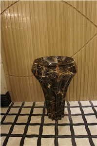Athens Portoro Marble Sinks & Basins,Black Pedestal Washing Sinks Wholesale Wood Crate Professional Factory