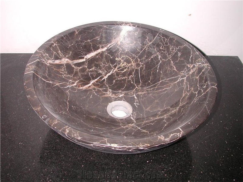 Brown Natural Stone Round Sinks Durable Factory Wholesale in China Marble & Granite Cut for Bathroom Wash Basins