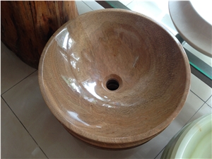 Cheap Bowls & Nature Stone Sinks,Chinese Yellow Wooden Sandstone Bathroom Vanity Vessels, Distributor Basins,Factory Wholesale