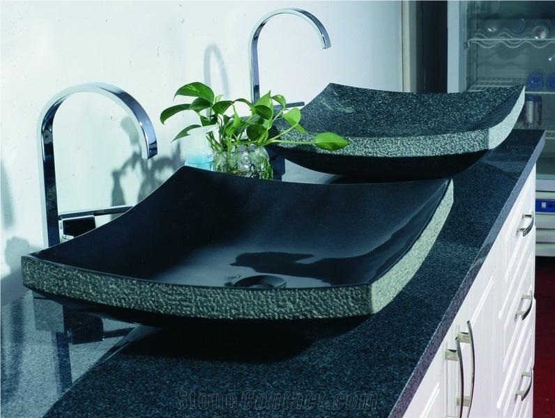 Chinese Factory Supply Sculptured Stone Bathroom Basins-Rectangular Black Marble/Granite Competitive Price Cut to Size Polished