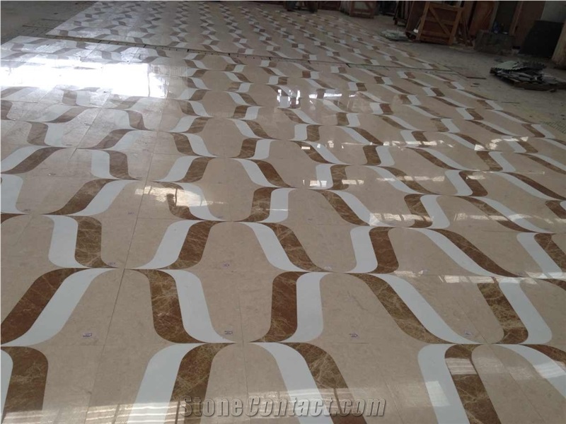 Chinese Factory Wholesale White/Gold Marble Waterjet Medallion Pattern for Flooring Hotel Decoration Luxury Project Customerized Design