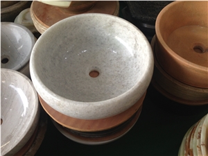 Chinese Spray White Marble Oval Sink & Basins/Carrara White Bathroom Round Sinks Professional Wholesale