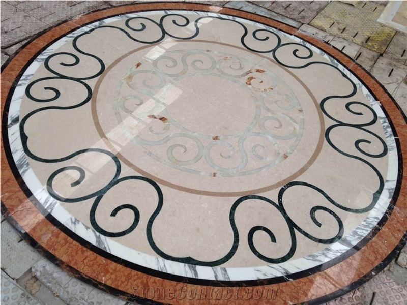Herringbone/Pink/Carrara White Marble Tiles Waterjet Mosaic Project Carpet Flooring Round Medallions China Wholesale High Quality