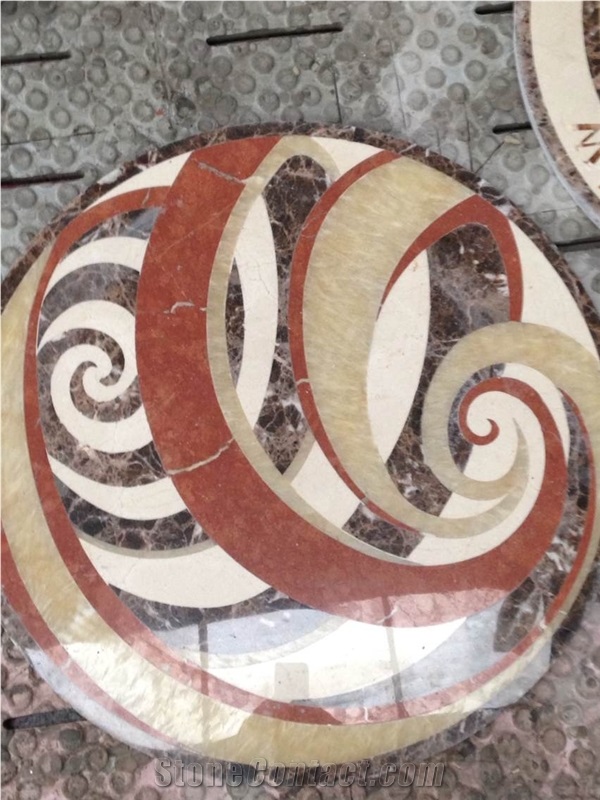 Marble Medallion with Waterjet,Green/Brown/Gold/Black Marble Inlay Carpet Flooring Round Medallions and Other Indoor Decoration