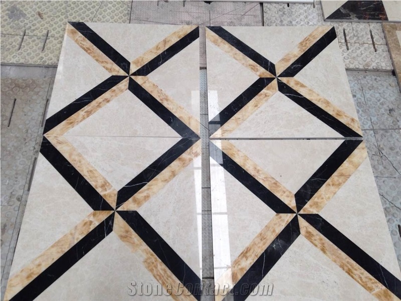 Multicolor Yellow & Black & Pink Marble Water Jet Medallion,Hand Works Square Floor Medallion,All Sorts Of Manual Design