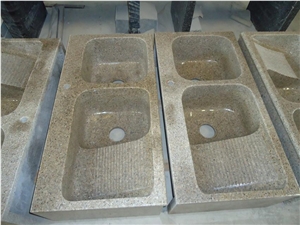Natural Stone Yellow Granite Wash Basin Bath Sinks with Washboard Convenient for Washing Clothes Wholesale Different Suits