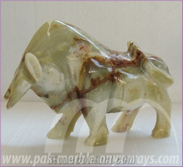 Bull Onyx Artifacts (In Stock) 12 Inch, Green Onyx Bull Artifacts Of Pakistan
