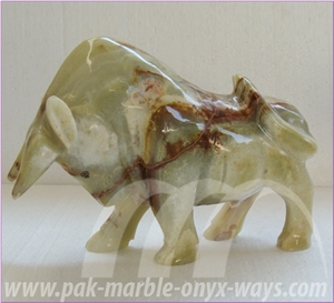 Bull Onyx Artifacts (In Stock) 12 Inch, Green Onyx Bull Artifacts Of Pakistan