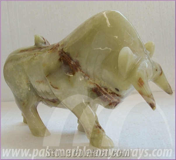 Bull Sculpture Onyx (In Stock), Green Pakistan Onyx Sculpture