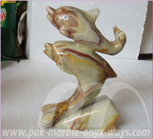 Double Dolphin Onyx in Stock 8 Inch, Green Pakistan Onyx Artifacts & Handcrafts