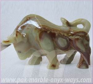 Green Pakistan Onyx Bull Artifact in Stock (8 Inch)
