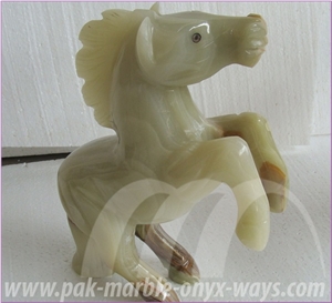 Light Green Onyx Carved Horse Handcrafts 12 Inch (In Stock)