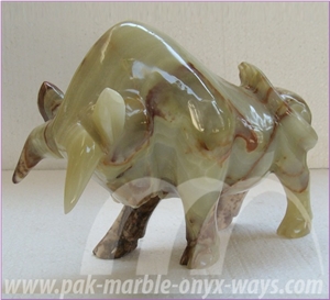 Onyx Bull Artifacts (In Stock) 12 Inch, Green Pakistan Onyx Bull Artifacts