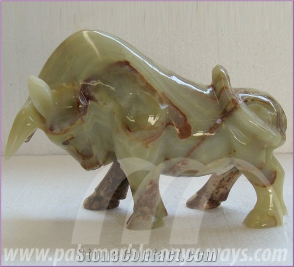 Onyx Bull Artifacts (In Stock) 12 Inch, Green Pakistan Onyx Bull Artifacts
