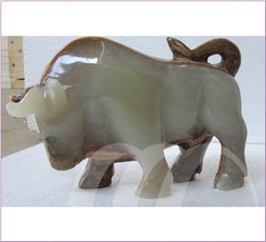 Onyx Bull (In Stock) 8 Inch, Green Pakistan Onyx Artifacts