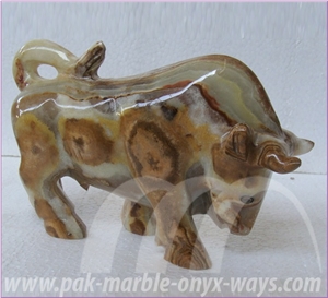 Onyx Bull in Stock 8 Inch, Multicolor Onyx Artifacts & Handcrafts Pakistan