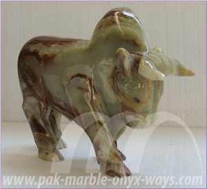 Onyx Ox Sculpture 8 Inch in Stock, Onyx Green Ox Artifacts & Handcrafts Pakistan