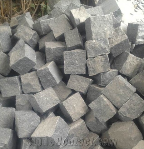 China G654 Dark Grey Granite Cobble Stone,Padang Black Granite Cube Stone,Dark Grey Natural Surface Kerbstone,Pavers