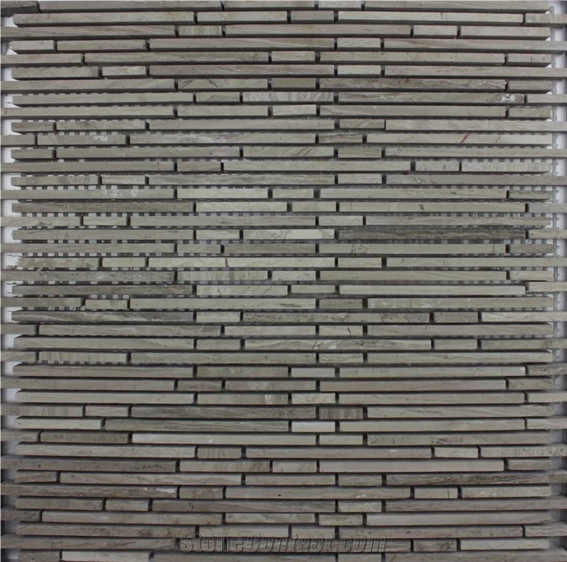 China Grey Wooden Mosaic Manufacture Exporter Polished Stone Material Linear Grey Nvsa341