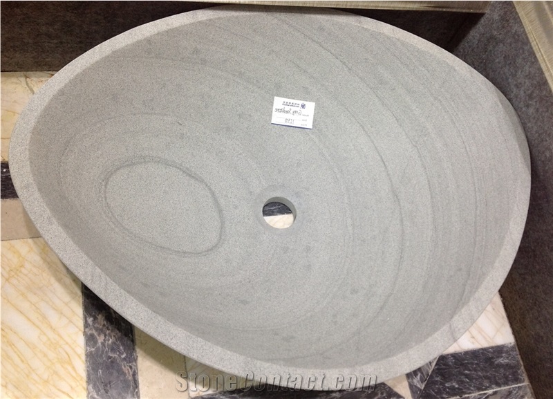 China Sandstone Sinks Manufacture 570*450*130 Rough Grey Sardstone