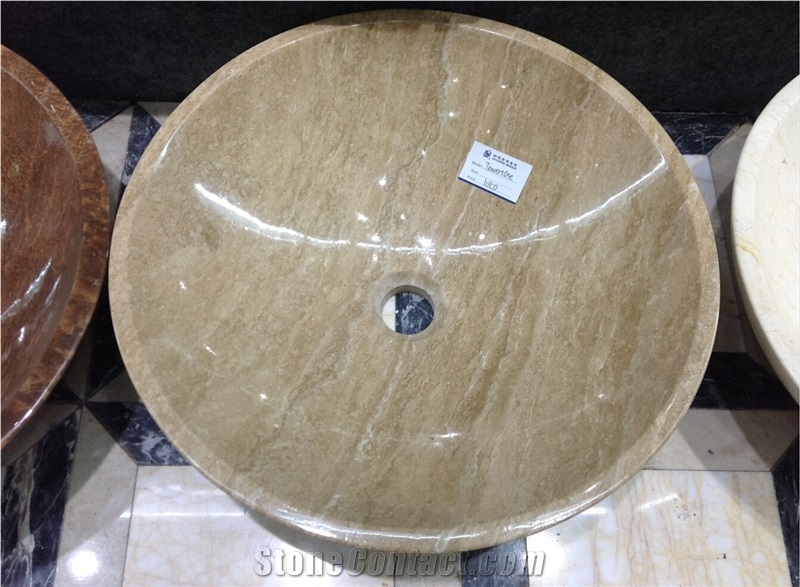 China Stone Sinks Manufacture 420*420*140 Rough Beige Travertine