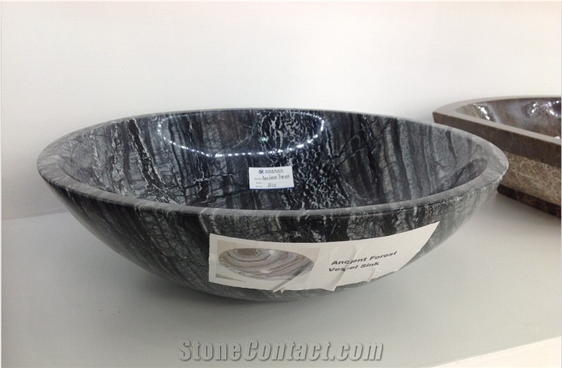 China Stone Sinks Manufacture Rough 420*420*140 Ancient Forest