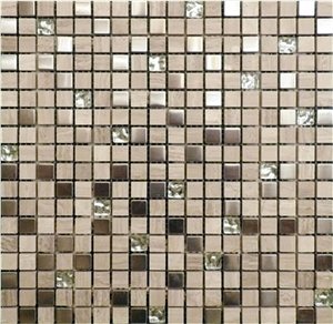 Grey Wood Grain Mixed +Grey Wooden Mosaics+Glass Mosaic Manufacture China Stone Material Mixing Glass Mosaic Square Etc-6gw3s