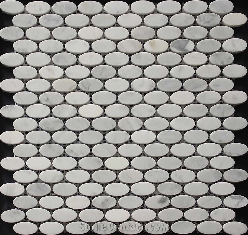 Volakas Marble Mosaic,White Marble Mosaic China Manufacture Stone Material Oval White A037s