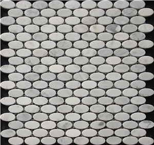 Volakas Marble Mosaic,White Marble Mosaic China Manufacture Stone Material Oval White A037s