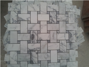 Calacatta Carrara Marble Mosaic Tiles,Calacatta Gold Marble Basketweave Mosaic, Italy White Marble Basketweave Mosaic,Basketweave Mosaics,Stips Mosaics, Herringbone Mosaics, Octagon Mosaics