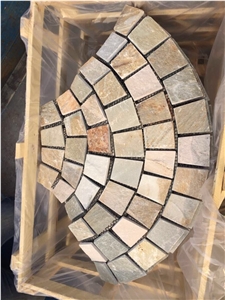 China Multicolor Slate Cobble Stone, on Mesh, Walling, Paving, Flooring