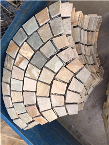 China Multicolor Slate Cobble Stone, on Mesh, Walling, Paving, Flooring