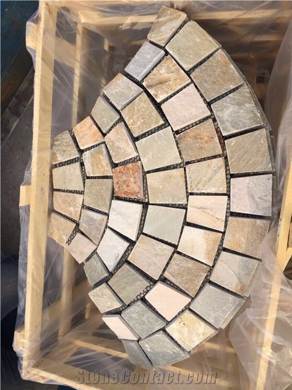 China Multicolor Slate Cobble Stone/Rusty/On Mesh/Walling/Paving/Flooring