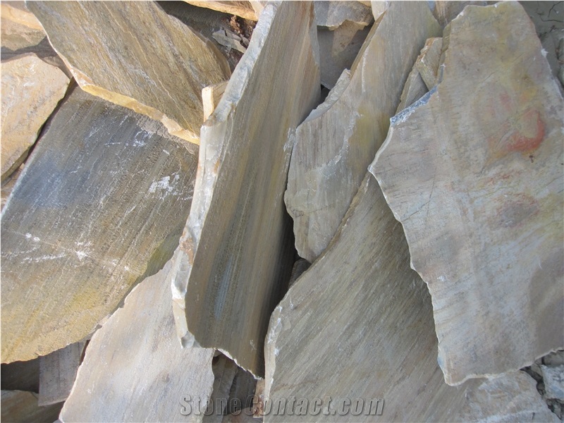 China Yellow Slate Random Flagstone / Yellow Wood Vein Slate Flagstone / Landscaping Stones / Crazy Stone / Irregular Flagstone Landscape