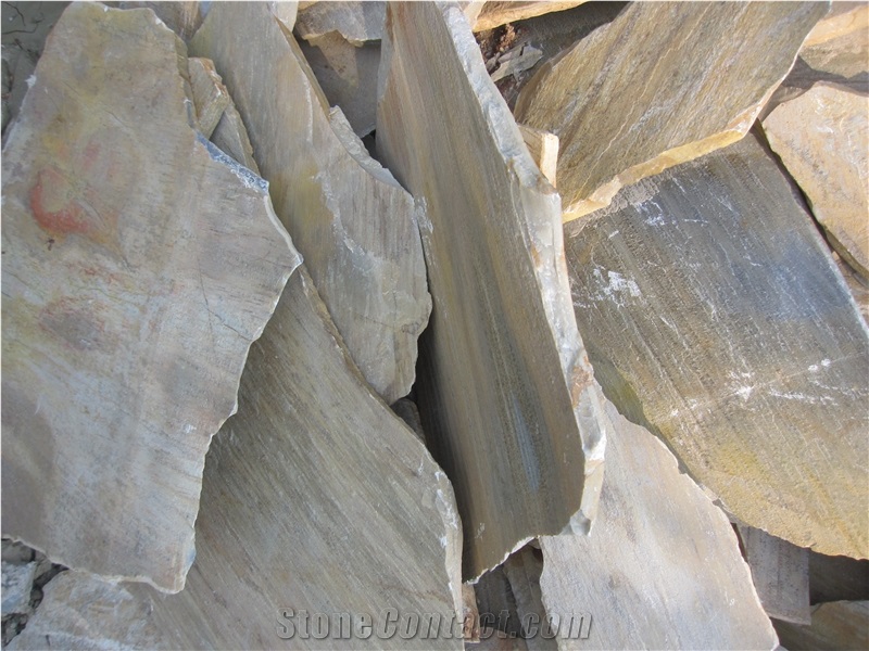 China Yellow Slate Random Flagstone / Yellow Wood Vein Slate Flagstone / Landscaping Stones / Crazy Stone / Irregular Flagstone Landscape