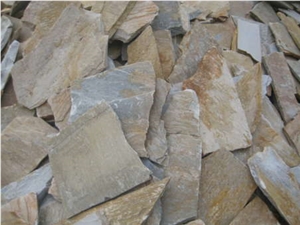 China Yellow Slate Random Flagstone / Yellow Wood Vein Slate Flagstone / Landscaping Stones / Crazy Stone / Irregular Flagstone Landscape