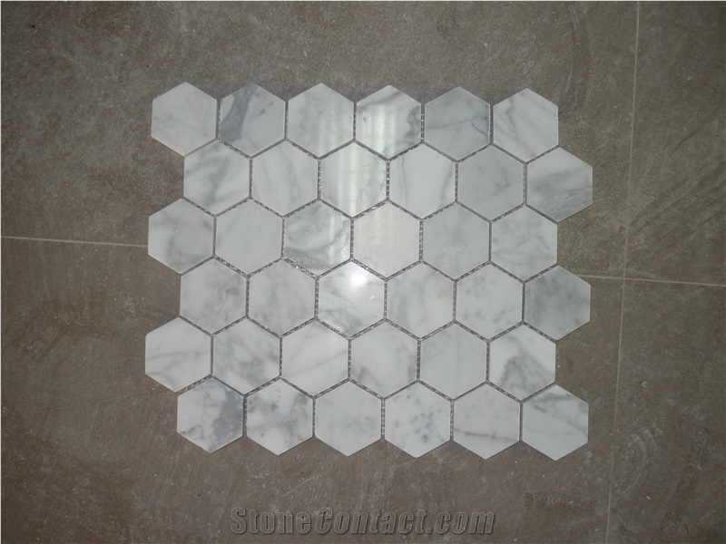 Italy Calacatta Carrara Marble Hexagon Mosaic, Calacatta Gold Marble Hexagon Mosaic Tiles, Herringbone Mosaics, Octagon Mosaics