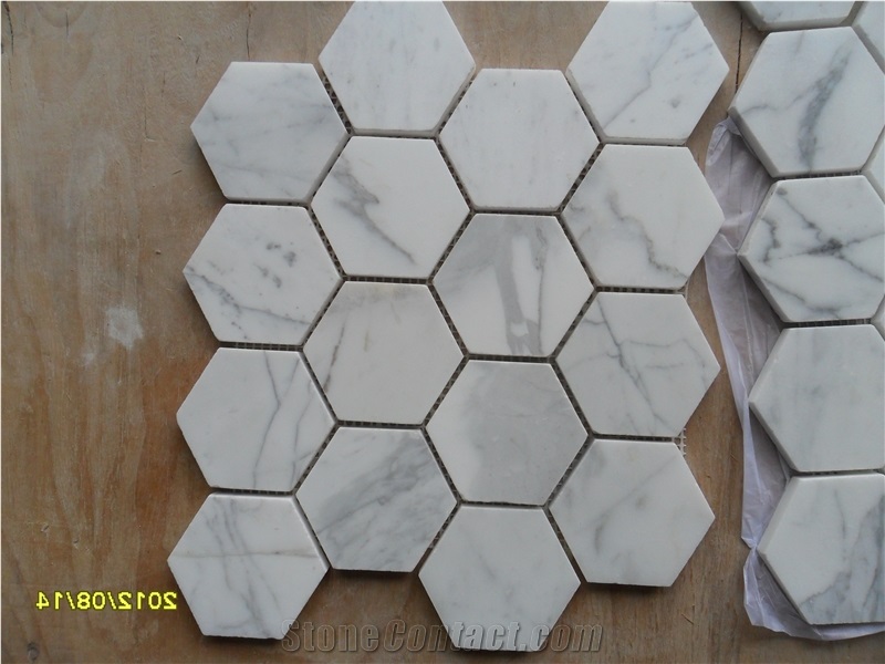 Italy Calacatta Carrara Marble Hexagon Mosaic, Calacatta Gold Marble Hexagon Mosaic Tiles, Herringbone Mosaics, Octagon Mosaics