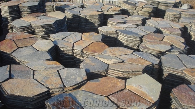 Slate/Cobble Stone/Rusty/On Mesh, China Multicolor Slate Flagstone