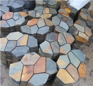 Slate/Cobble Stone/Rusty/On Mesh/Walling/Paving/Flooring/Multicolor, China Multicolor Slate Flagstone