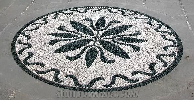 Natural Pebble Stone Mosaic Medallion,Pebble Stone Mosaic Carpet Medallion,Pebble Mix Mosaic Medallion