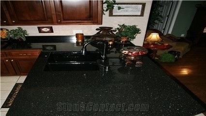 Polished Black Galaxy Countertop, Kitchen Countertop,Bull Nose Edgeprocessing